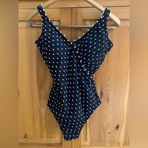 Vintage NWOT Gottex Black White Pearl Bead Embroidered Swimsuit Resort -Sz 10